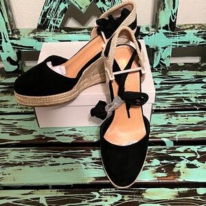 BAMBOO Black Espadrille Wedge Shoes